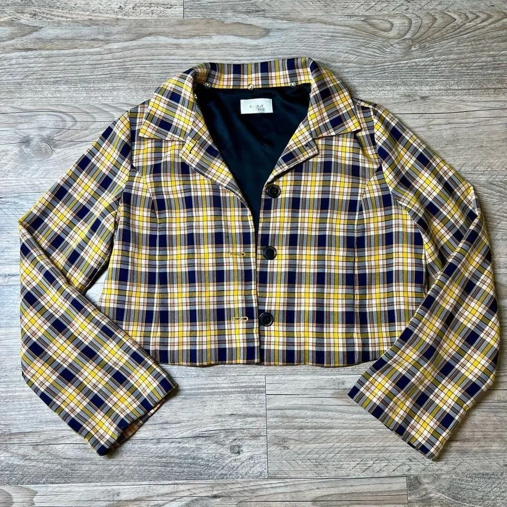Capulet Womens Multicolor Plaid Collared Cropped Lined Blazer Size Small - Picture 1 of 9